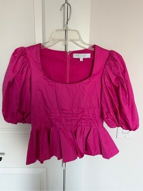 HUNTER BELL Hot Pink Puff-Sleeve Peplum Top